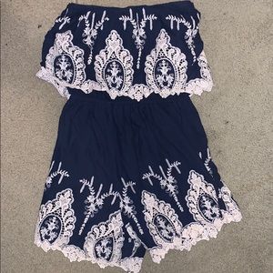 Strapless Navy Lace Romper